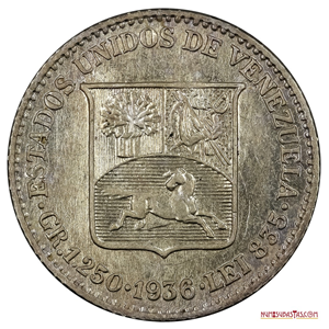 MEDIO O 25 CÉNTIMOS DE PLATA DEL AÑO 1936 EN ALTO GRADO