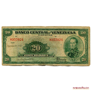 BILLETE DE 20BS, DE AGOSTO-21-1952, SERIE H6