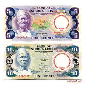 SET DE 5 Y 10 LEONES CONMEMORATIVOS DE 1980, SOLO 1.800 BILLETES IMPRESOS Y
EMITIDOS