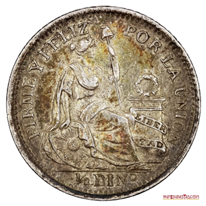 HERMOSO ½ DINERO PERUANO DE PLATA DE 1916 EN ALTO GRADO DE CONSERVACIÓN