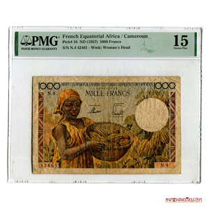 ESCASO BILLETE DE 1.000 FRANCS DE ÁFRICA ECUATORIAL FRANCESA 1957