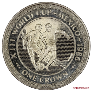 GRAN MONEDA DE 1 CORONA DE ISLA DE MAN CONMEMORATIVA DEL MUNDIAL DE FUTBOL MÉXICO 1986