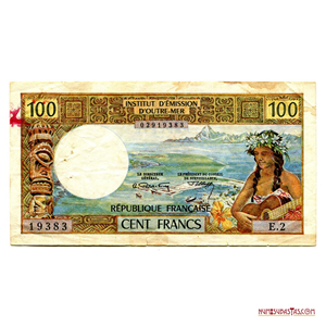 ESCASO BILLETE DE TAHITI DE 100 FRANCOS DE 1973
