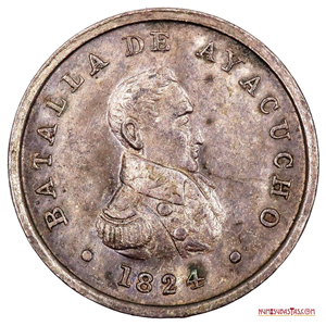 ÓBOLO DE PLATA DEL CENTENARIO DE LA BATALLA DE AYACUCHO, 1924 CON LOS BUSTOS DE BOLÍVAR Y LEGUIA