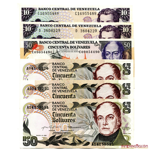 LOTE DE 6 BILLETES DE VENEZUELA EN BUEN GRADO DE CONSERVACIÓN