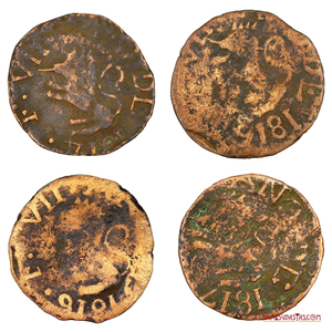 LOTE DE CUATRO ½ REALES DE GUAYANA AÑOS 1814, 1815, 1816 Y 1817