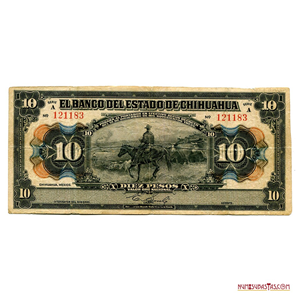 10 PESOS DEL BANCO DE CHIHUAHUA CON LA VIÑETA DEL 20BS DE BANCO VENEZUELA