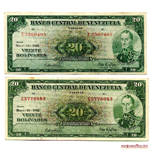 BILLETES DE 20BS DE MAYO-10-1966 SERIES E7 Y G7
