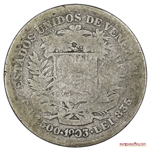 LA MONEDA CIRCULANTE MÁS RARA DE VENEZUELA DEL SIGLO XX, 50 CTS DE 1903.
