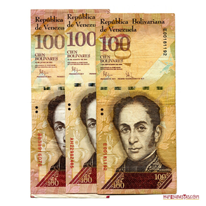 LOTE DE 3 BILLETES DE 100BSF CON ERRORES DE IMPRESIÓN