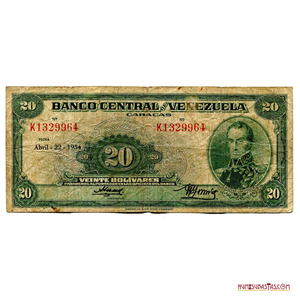 BILLETE DE 20BS DE ABRIL-22-1954, SERIE K7