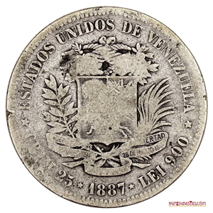 FUERTE DE PLATA ACUÑADO EN LA CECA DE CARACAS EN EL AÑO 1887