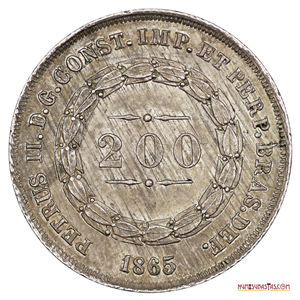 ESPECTACULAR 200 REIS DE PLATA DE BRASIL 1865 EN ALTO GRADO DE CONSERVACIÓN