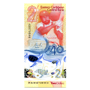 2$ DE POLÍMERO CONMEMORATIVO DE LOS 40 AÑOS DEL EASTERN CARIBBEAN CENTRAL BANK