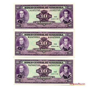 BILLETES DE 10BS DE DICIEMBRE-8-1992 SERIES L8, M8 Y N8 EN ALTO GRADO