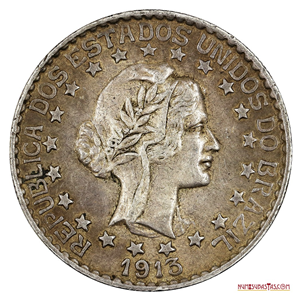ATRACTIVO EJEMPLAR DE LOS 2.000 REIS DE PLATA DE BRASIL DEL AÑO 1913