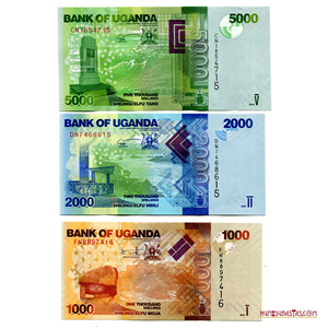BILLETES DE 5.000, 2.000 Y 1.000 SHILINGI DE UGANDA EN ALTO GRADO DE CONSERVACIÓN