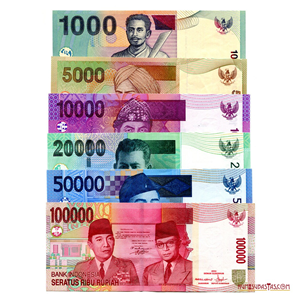 SET CON LOS BILLETES DE 1.000, 5.000, 10.000, 20.000, 50.000 Y 100.000 RUPIAS DE INDONESIA
