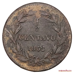 MONEDA DE ½ CENTAVO MONAGUERO DEL AÑO 1852