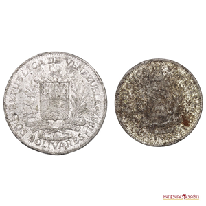 SET DE FALSIFICACIONES DE ÉPOCA DE LAS MONEDAS DE 2 Y 1BS DE 1967