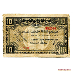 10 PESETAS DE 1937, CAJA DE AHORRO Y MONTE DE PIEDAD DE BILBAO