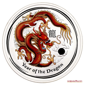 ONZA DE PLATA PURA DEL AÑO DEL DRAGÓN, PROOF ESMALTADA, AUSTRALIA 2012