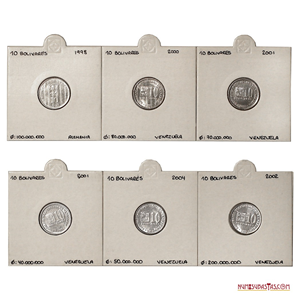 COLECCIÓN DE MONEDAS DE 10BS EN ALTO GRADO 1998, 2001, 2001 ZINC, 2002 Y 2004