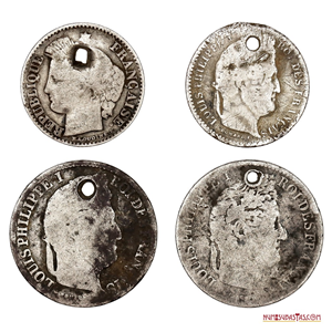 LOTE DE 4 MONEDAS DE PLATA FRANCESA 1835-1851 CIRCULANTES EN VENEZUELA