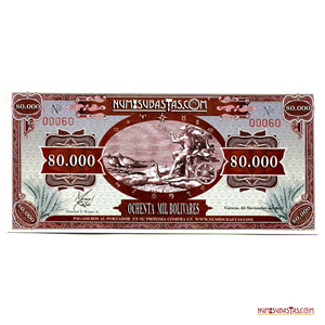 BILLETE DE NUMISUBASTAS DE 80.000BS DEL 23 DE NOVIEMBRE DE 2017 EN CARPETA ORIGINAL