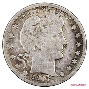 ¼$ BARBER DE PLATA ACUÑADO EN EL AÑO 1913