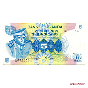 BILLETE DE 5 SHILINGI DE UGANDA CON EL BUSTO DE IDI AMIN AÑO 1973