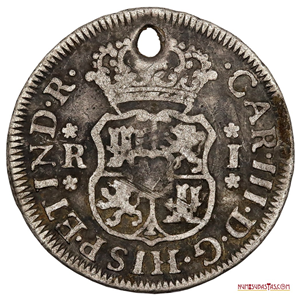 REAL DE PLATA DE DOS MUNDOS ACUÑADO EN LIMA EN 1761