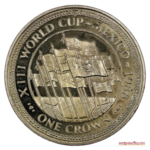 CROWN DE ISLA DE MAN CONMEMORATIVA DEL MUNDIAL MÉXICO 86, TIPO BANDERAS