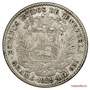 BOLÍVAR DE PLATA ACUÑADO EN EL AÑO 1929