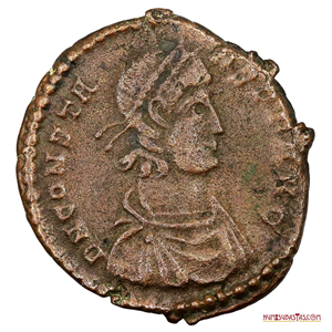 CENTENIONAL ACUÑADO EN TRÉVERIS BAJO EL EMPERADOR CONSTANS 340-350DC, ATRACTIVA CONDICIÓN