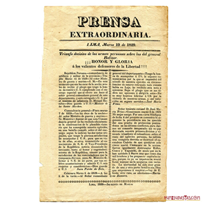 INTERESANTE Y RARO PRENSA EXTRAORDINARIA DE LIMA, MARZO 19 DE 1829