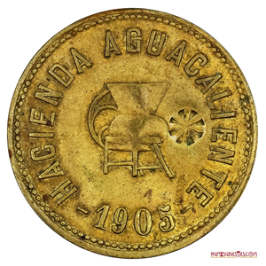 FICHA DE 4 REALES DE HACIENDA AGUACALIENTE CON RESELLO DE ROSETA