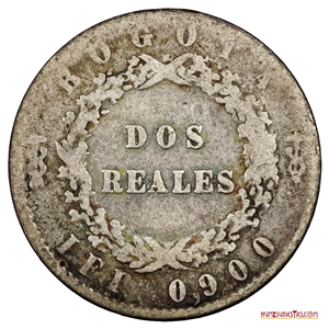MONEDA DE PLATA DE 2 REALES ACUÑADA EN BOGOTÁ EN EL AÑO 1850