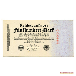 BILLETE ALEMÁN DE 500 MARCOS DE 1922 EN ALTO GRADO DE CONSERVACIÓN 