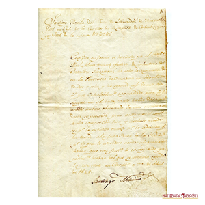 CERTIFICACIÓN DE SERVICIOS FIRMADA POR SANTIAGO MARIÑO AL TENIENTE MANUEL HOVER, DEL 30 DE ABRIL DE 1822.