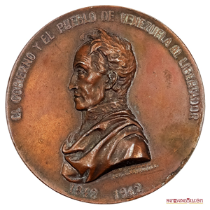 MEDALLLA DEL CENTENARIO DEL TRASLADO DE LOS RESTOS DEL LIBERTADOR A VENEZUELA 1942