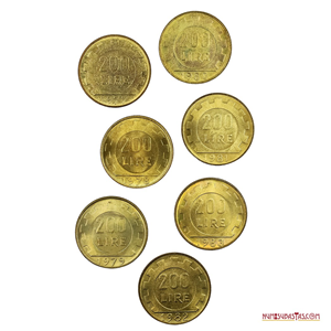COLECCIÓN DE MONEDAS DE 200 LIRAS 1977, 1978, 1979, 1980, 1981, 1982 Y 1983