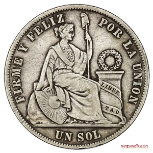 GRAN PIEZA DE 1 SOL PERUANO DE PLATA DEL AÑO 1868