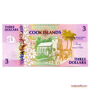 ESPECTACULAR BILLETE DE 3$ DE ISLAS COOK CON HERMOSO DISEÑO