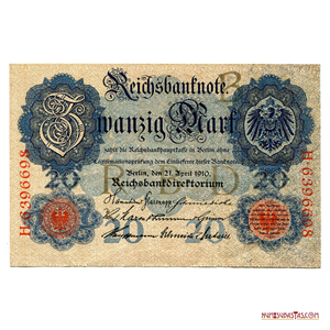 BILLETE IMPERIAL ALEMÁN DE 20 MARCOS CON FECHA 1910