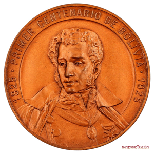 MEDALLA DEL CENTENARIO DE LA REPÚBLICA DE BOLIVIA, 1925, CON BUSTO DE SUCRE. ESCASA EN ESTE GRADO