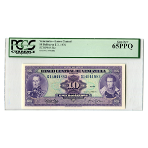 BILLETE DE 10BS DE ENERO-27-1976 ENCAPSULADO EN ALTO GRADO PCGS 65PPQ