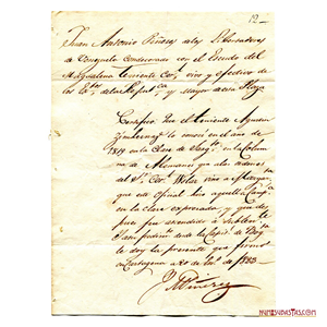 CARTA DE JUAN ANTONIO PIÑERA DE LA ORDEN DE LIBERTADORES, CERTIFICANDO QUE CONOCÍA AL TENIENTE AGUSTÍN ZINDERNAJO. 1823.