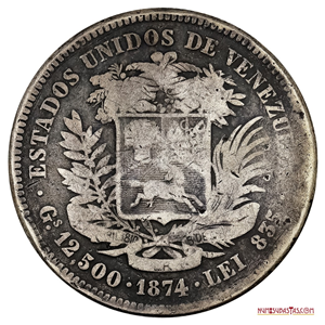 ½ VENEZOLANO O 5 REALES DEL AÑO 1874