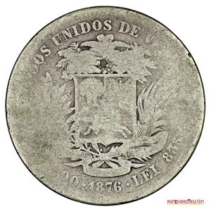 1/2 VENEZOLANO DE PLATA O 2,5BS DEL AÑO 1876